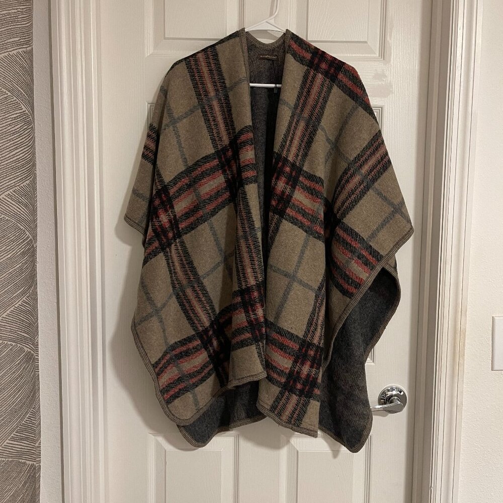 Plaid Wool Poncho - One Size